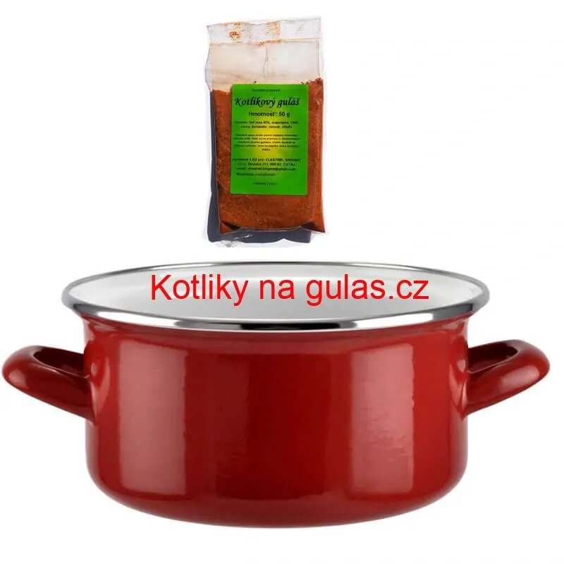 Smaltovaný kastrol s poklicí 2 L červený + pikantní směs koření 50 g Kotlíkový guláš