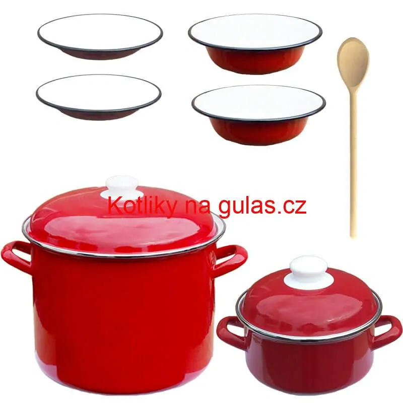 Smaltovaný hrnec s poklicí 5,2 l + smaltovaný kastrol s poklicí 3 L + talíře Classic