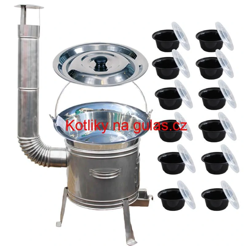 Nerezový kotlík 22 L (0,8 mm) INOX + Nerezová kotlina 42 INOX + misky 12 ks