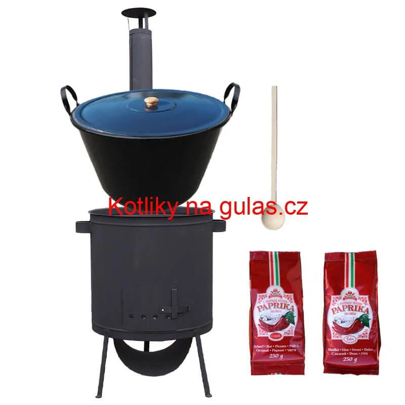 Smaltovaný kotel 70 L na zabijačku + žáruvzdorná kotlina 53 PLUS 600 4 MM + sladká a pálivá (2 x 250 g) + vařečka