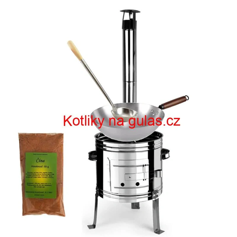 Nerezový kotlík 10 L (0,8 mm) + nerezová kotlina 31 INOX + Wok + koření 50 g