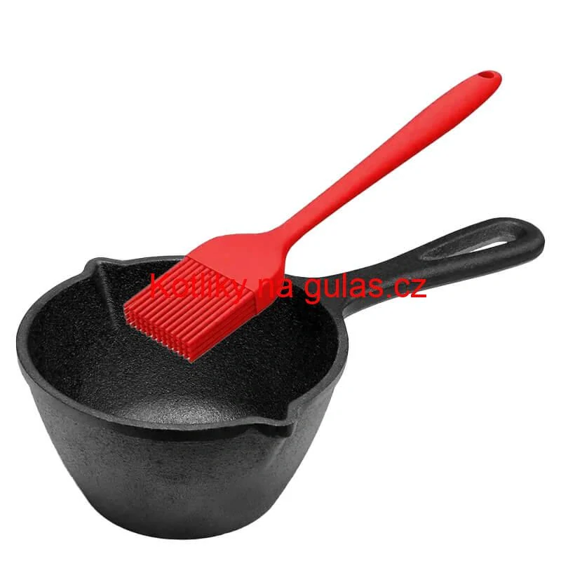 Litinový rendlík (kastrol) 0,5 l + silikonová mášlovačka
