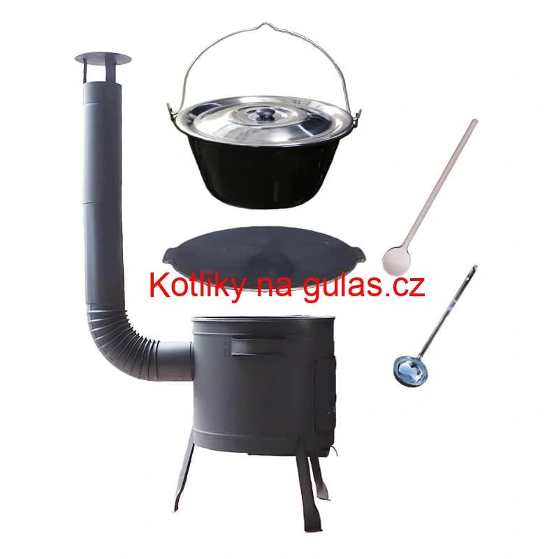 Smaltovaný kotlík 30 L + litinová pánev 45 cm + nízká žáruvzdorná kotlina 42 cm PLUS 600