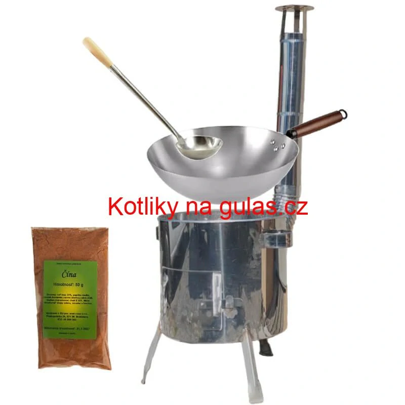 Nerezový kotlík 10 L (0,8 mm) + nerezová kotlina 31 INOX LUSTRO + Wok + koření 50 g