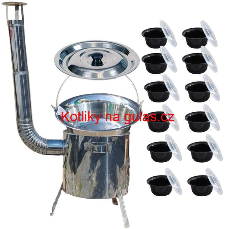Nerezový kotlík 15 L (1,2 mm) INOX + Nerezová kotlina 36 INOX LUSTRO + misky 12 ks