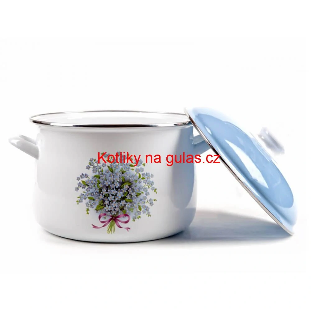 Smaltovaný hrnec s květinovým vzorem – Pomněnka 2 l + poklice