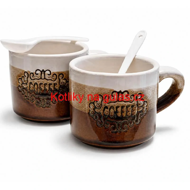 Keramické hrnky na kávu 150 ml COFFEE s lžičkami 2 ks