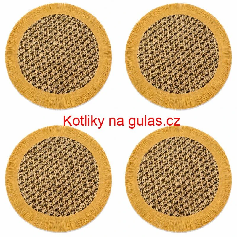 Přírodní podložky pod talíř se třásněmi 37 cm, 4 ks