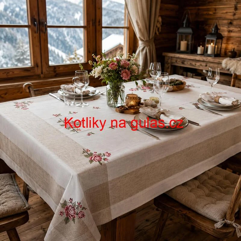 Hrubší textilní ubrus Růže Provence 130 × 180 cm