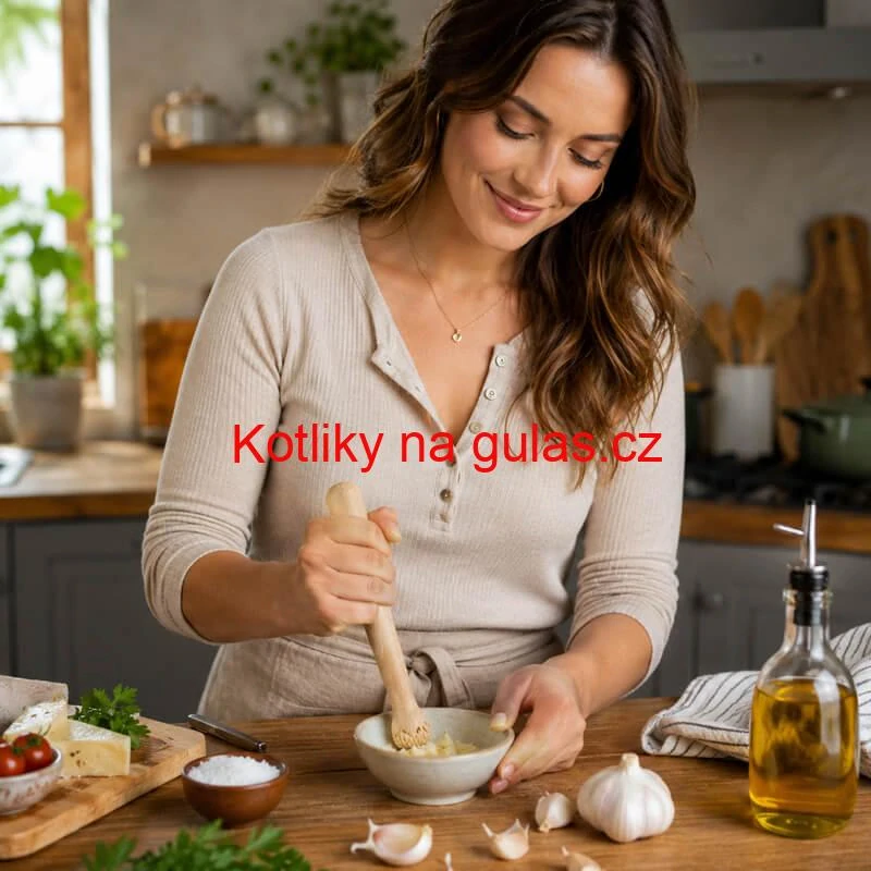 Dřevěný drtič na česnek a bylinky 22 cm