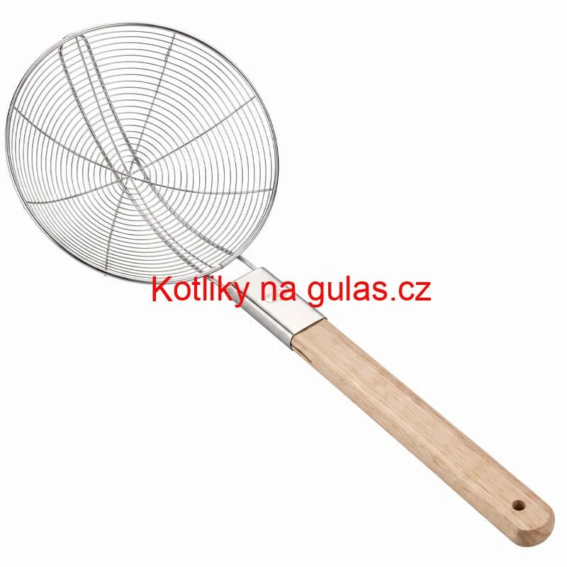 Velké nerezové sítko 22,5 cm s dřevěnou rukojetí – délka 56,5 cm