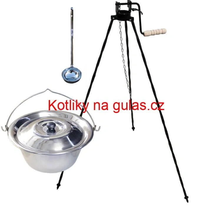 Nerezový kotlík 10 L + poklice + stojan s kladkou VAR