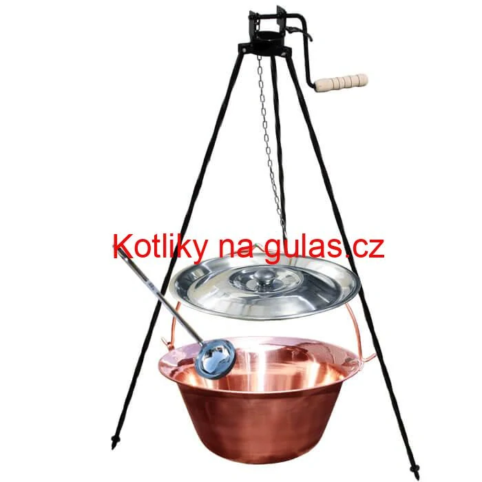 Měděný kotlík 14 L (1,2 mm) + poklice + stojan s kladkou VAR