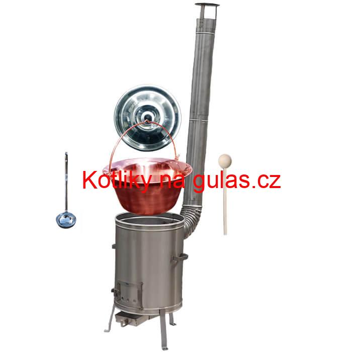 Měděný kotlík 14 L (1,2 mm) + nerezová kotlina 36 cm + vařečka a naběračka LUX