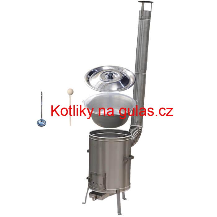 Nerezový kotlík 15 L (1,5 mm) + nerezová kotlina 36 cm + vařečka a naběračka LUX