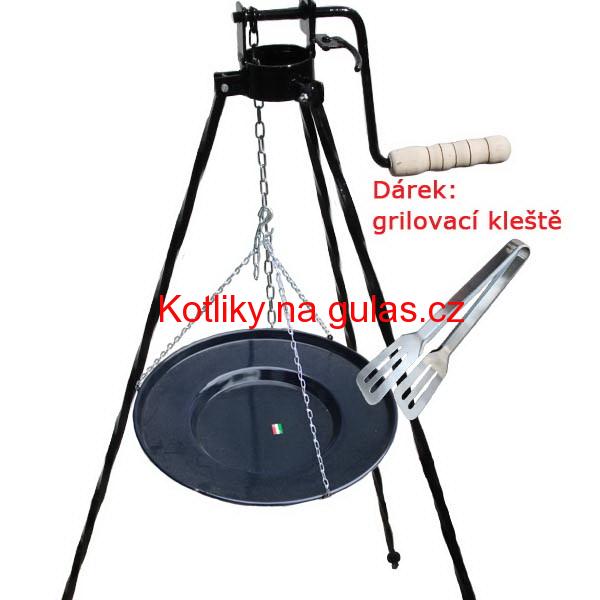 Grilovací pánev s řetízkem + stojan s kladkou