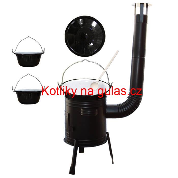 Smaltovaný kotlík 8 L (1,2 mm) + kovová kotlina 31 CLASSIC (KOV) + 2 smaltované servírovací kotlíky 0,8 L