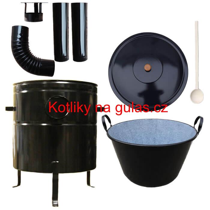 Zabijačkový smaltovaný kotel 70 L + kovová kotlina 56 cm + kouřovod
