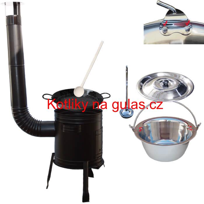 Paella smaltovaná pánev 38 cm s nerezovým kotlíkem 15 L (0,8 mm) a kotlinou