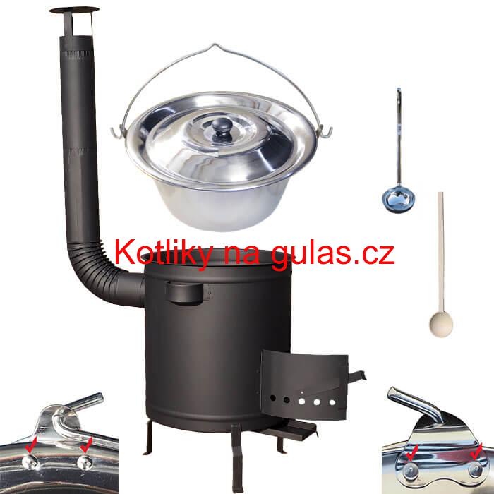 Nerezový kotlík 30 L (0,8 mm) zesílený s nýty + silnostěnná (1,5 mm) a žáruvzdorná kotlina 45 PLUS 600