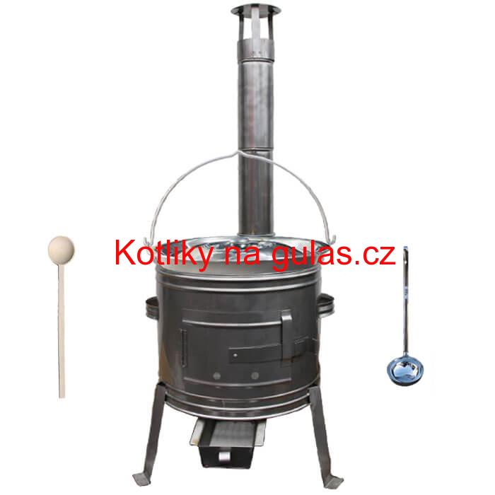 Železný kotlík 30 L (0,75 mm) + nerezová kotlina 45 cm + vařečka a naběračka TOPLUX