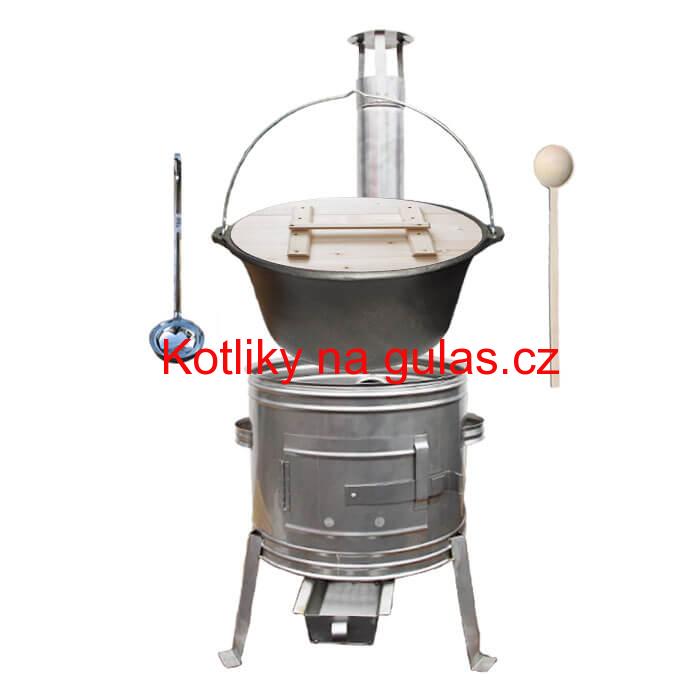Litinový kotlík 22 L (0,8 cm) + nerezová kotlina 45 cm + vařečka a naběračka TOPLUX