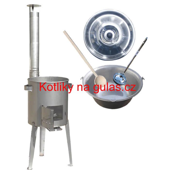 Železný kotlík 30 L (0,75 mm) + nerezová kotlina 45 cm LUXUS