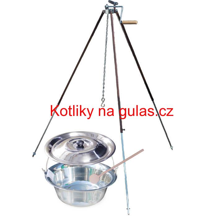 Nerezový kotlík 30 L (1,2 mm) + teleskopická trojnožka s pojistnou kladkou + poklice