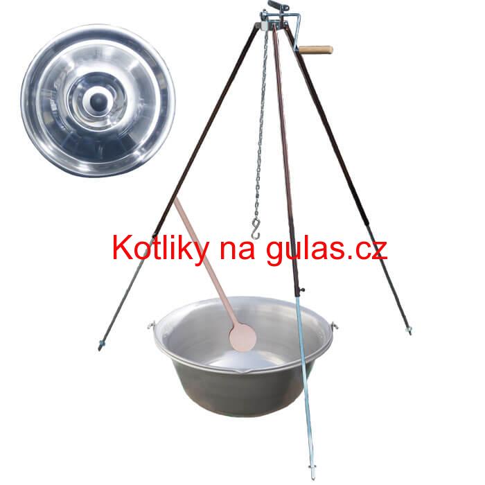 Nerezový kotlík 30 L (1,5 mm) + teleskopická trojnožka s pojistnou kladkou + poklice