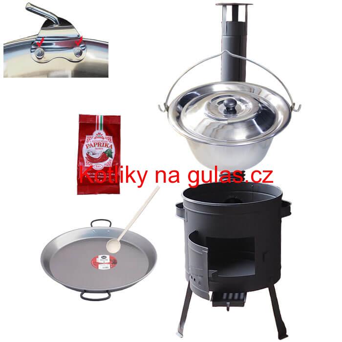 Zesílený nerezový kotlík 15 L (0,8 mm) + Paella ocelová pánev + nízká žáruvzdorná kotlina 36 cm PLUS 600