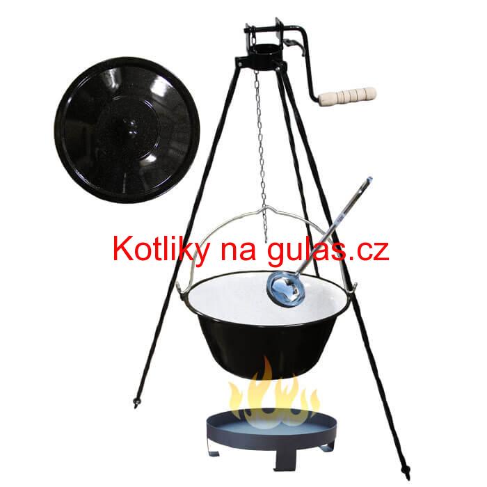 Smaltovaný kotlík 16 L (1,2 mm) + Ohniště + stojan s kladkou VAR