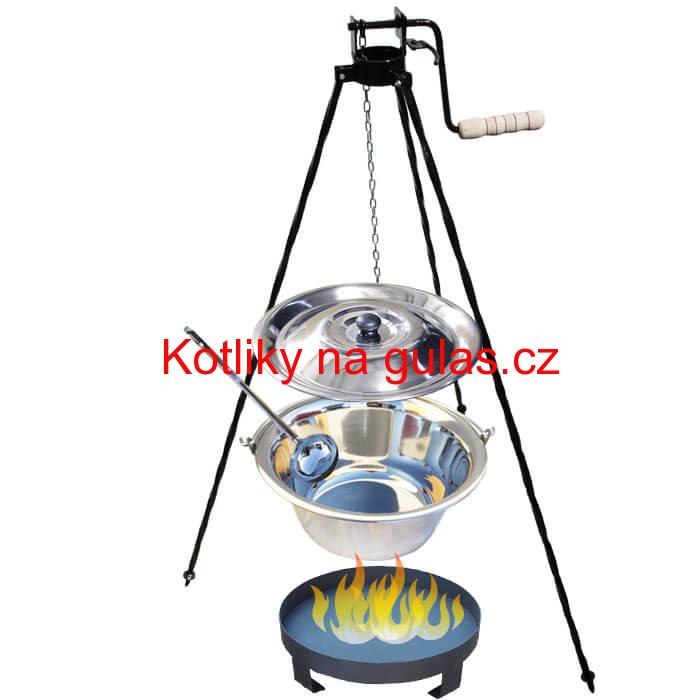 Nerezový kotlík 22 L (0,8 mm) + Ohniště + stojan s kladkou VAR