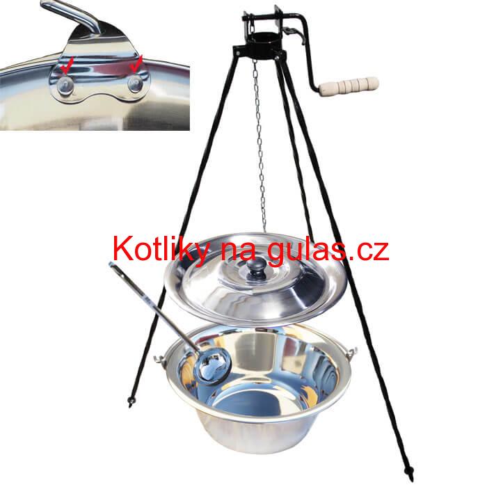 Nerezový kotlík 20 L (0,8 mm) s nýty + stojan s kladkou VAR