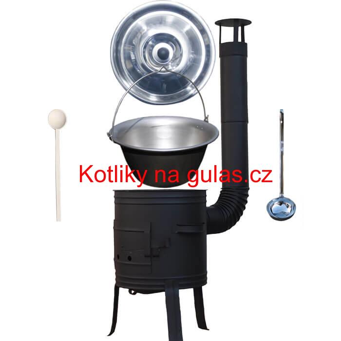 Nerezový kotlík 10 L (1,5 mm) + nízká žáruvzdorná kotlina 33 cm PLUS 700 + vařečka a naběračka