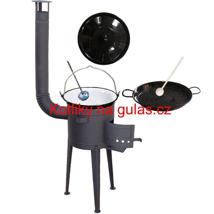 Smaltovaný kotlík 20 L (1,2 mm) + Paella smaltovaná pánev 46 cm + žáruvzdorná vysoká kotlina 42 PLUS 600