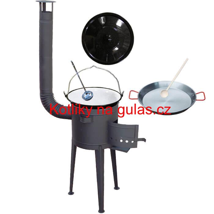 Smaltovaný kotlík 20 L (1,2 mm) + Paella ocelová pánev 46 cm + žáruvzdorná vysoká kotlina 42 PLUS 600