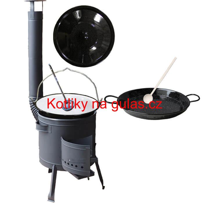 Smaltovaný kotlík 16 L + Paella smaltovaná pánev 42 cm + žáruvzdorná nízká kotlina 39 PLUS 600