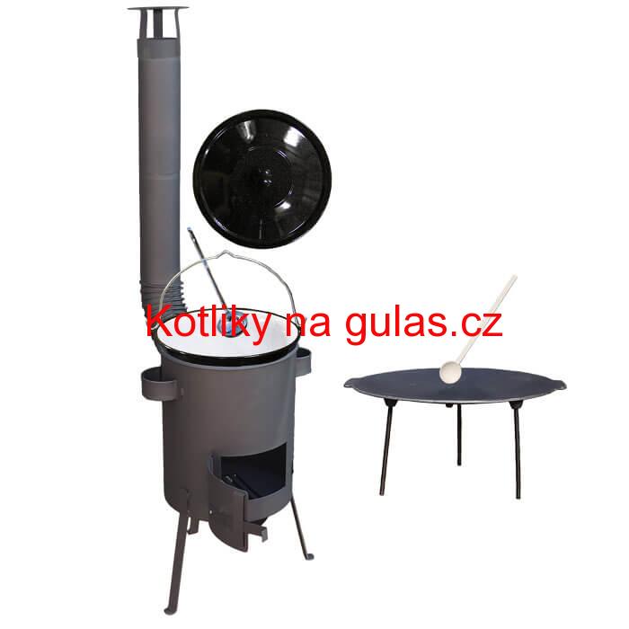 Smaltovaný kotlík 20 L + Litinová pánev 45 cm + žáruvzdorná kotlina 42 PLUS 600 s roštem na popel 4 mm