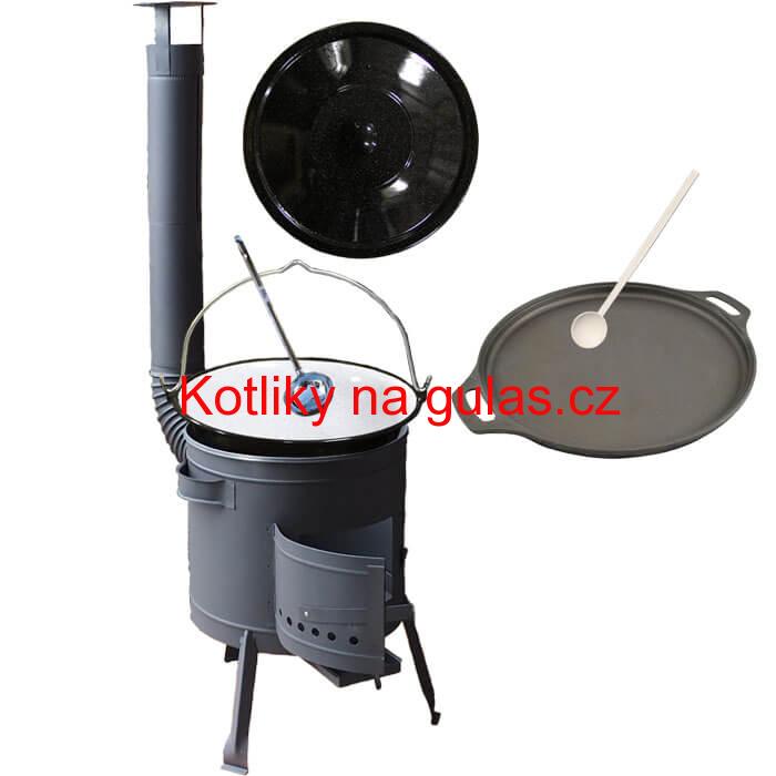 Smaltovaný kotlík 20 L (1,2 mm) + Litinová pánev 43 cm + žáruvzdorná kotlina 42 PLUS 600