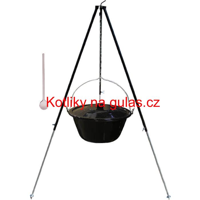Smaltovaný kotlík 30 L + poklice + teleskopicka trojnožka 1,7 m