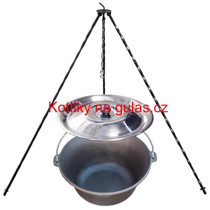 Litinový kotlík 10,8 L + poklice  + trojnožka 1,2 m