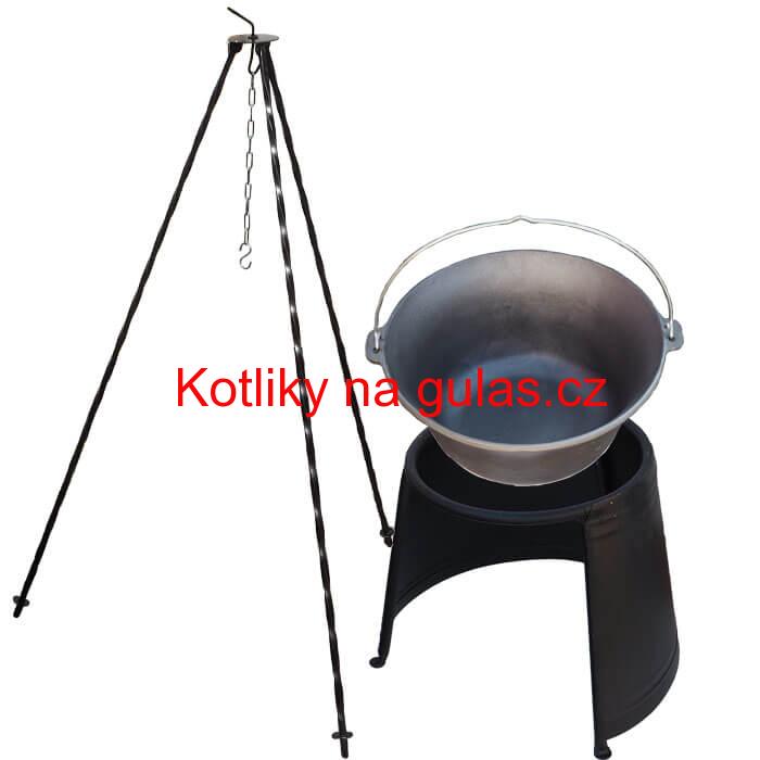 Litinový kotlík 7,2 L + chránič plamene 32 cm + trojnožka 1,2 m