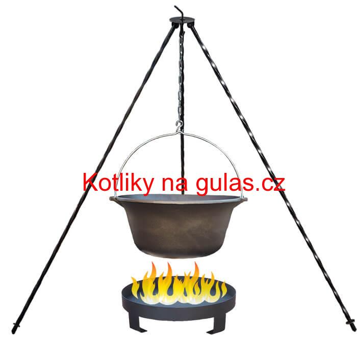 Litinový kotlík 10,8 L + trojnožka 1,2 m + ohniště 36 cm
