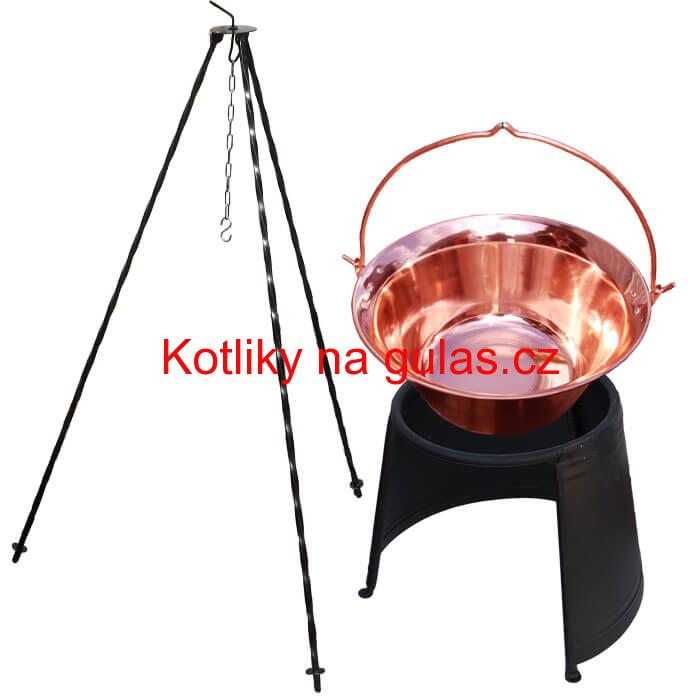 Měděný kotlík 10 L (1,2 mm) + chránič plamene 37 cm + trojnožka 1,2 m