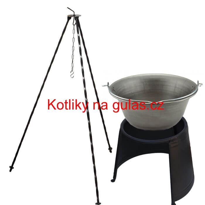Železný kotlík 6 L (0,75 mm) + chránič plamene 32 cm + trojnožka 1,2 m