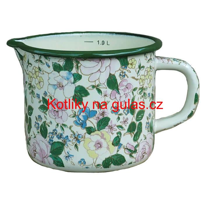 Smaltovaný hrnek s výlevkou 1 L + vědro 1 L DECOR