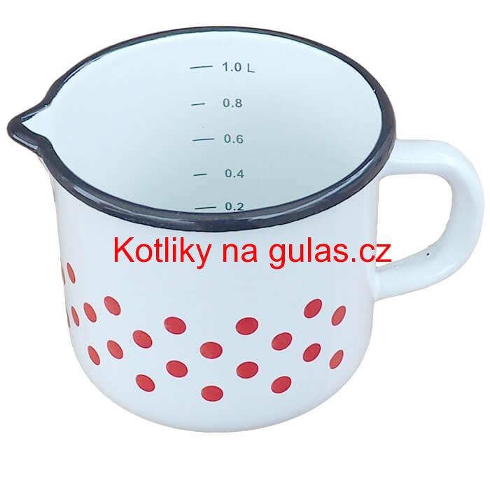 Smaltovaný hrnek s výlevkou 1 L - tečkovaný