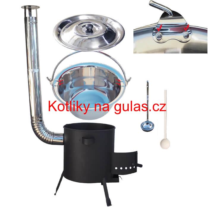 Nerezový kotlík 20 L (0,8 mm) zesílený s nýty + žáruvzdorná kotlina (1 mm) 42 PLUS 600