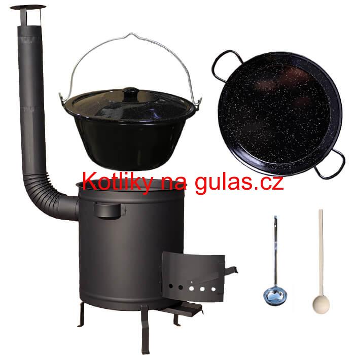Smaltovaný kotlík 13 L (1,2 mm) + Paella pánev 38 cm + silnostěnná (1,5 mm) žáruvzdorná kotlina (1,5 mm) 36 PLUS 600
