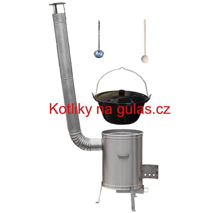 Smaltovaný kotlík 30 L (1,2 mm) + nerezová kotlina 45 cm LUX + vařečka a naběračka